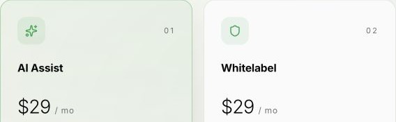 Cropped official tawk.to add-ons page showing AI Assist at $29 per month and Whitelabel at $29 per month.